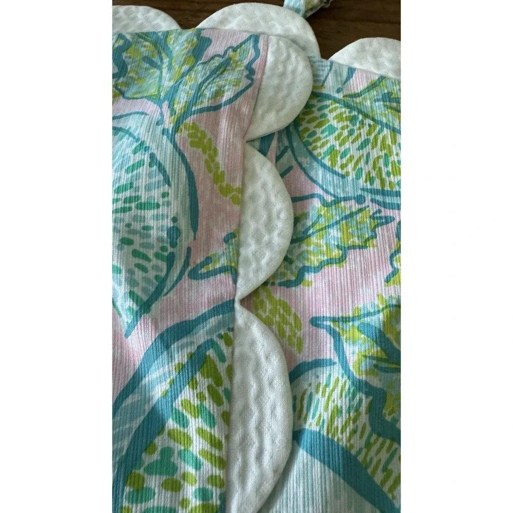 Lilly Pulitzer Sz 10 Scalloped Shift Dress Pink Green Leaf Print Coastal Resort - Picture 5 of 10
